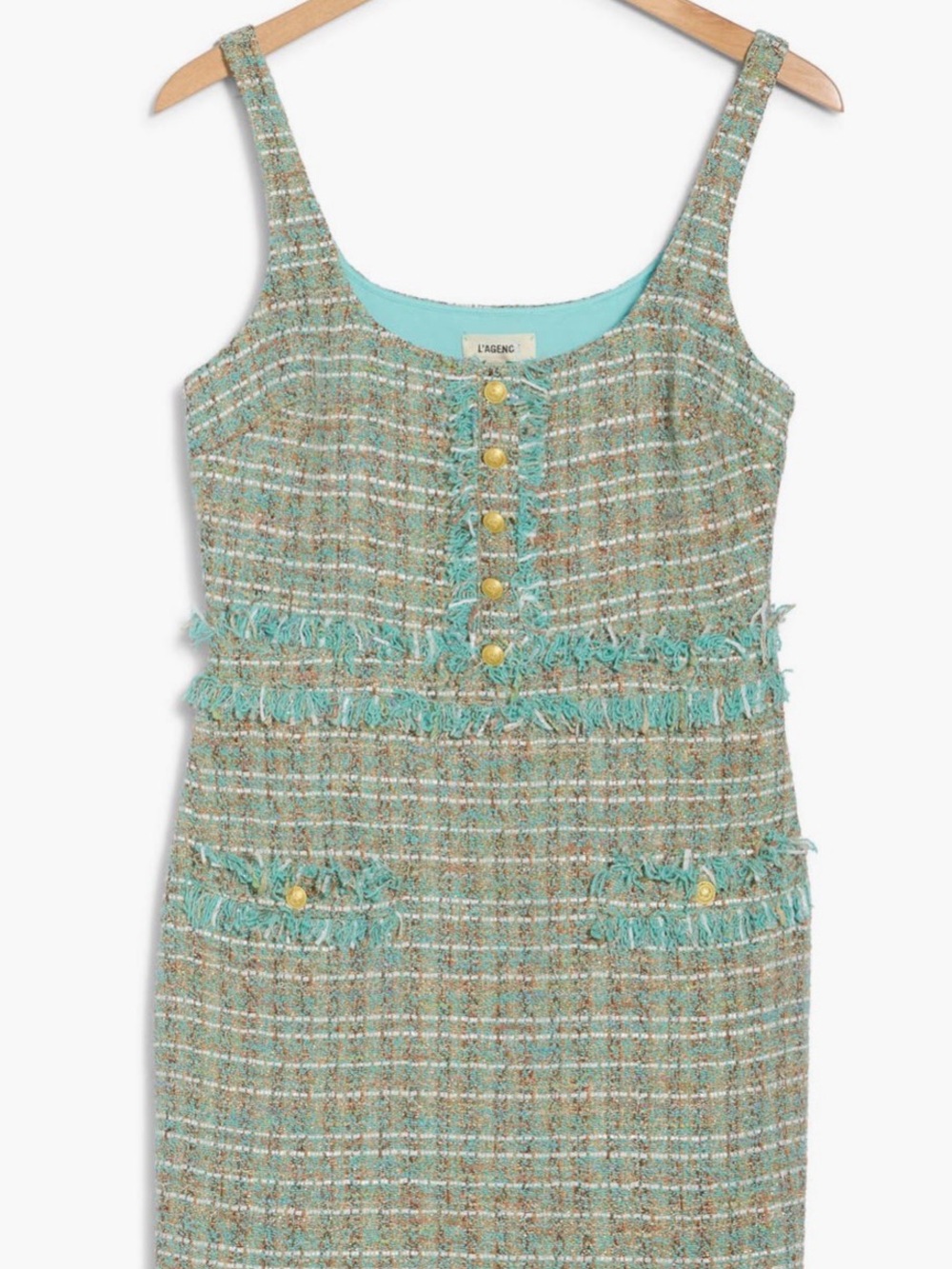 L'AGENCE NWT
Valli Square Neck Sleeveless Tweed
Minidress in Lagoon